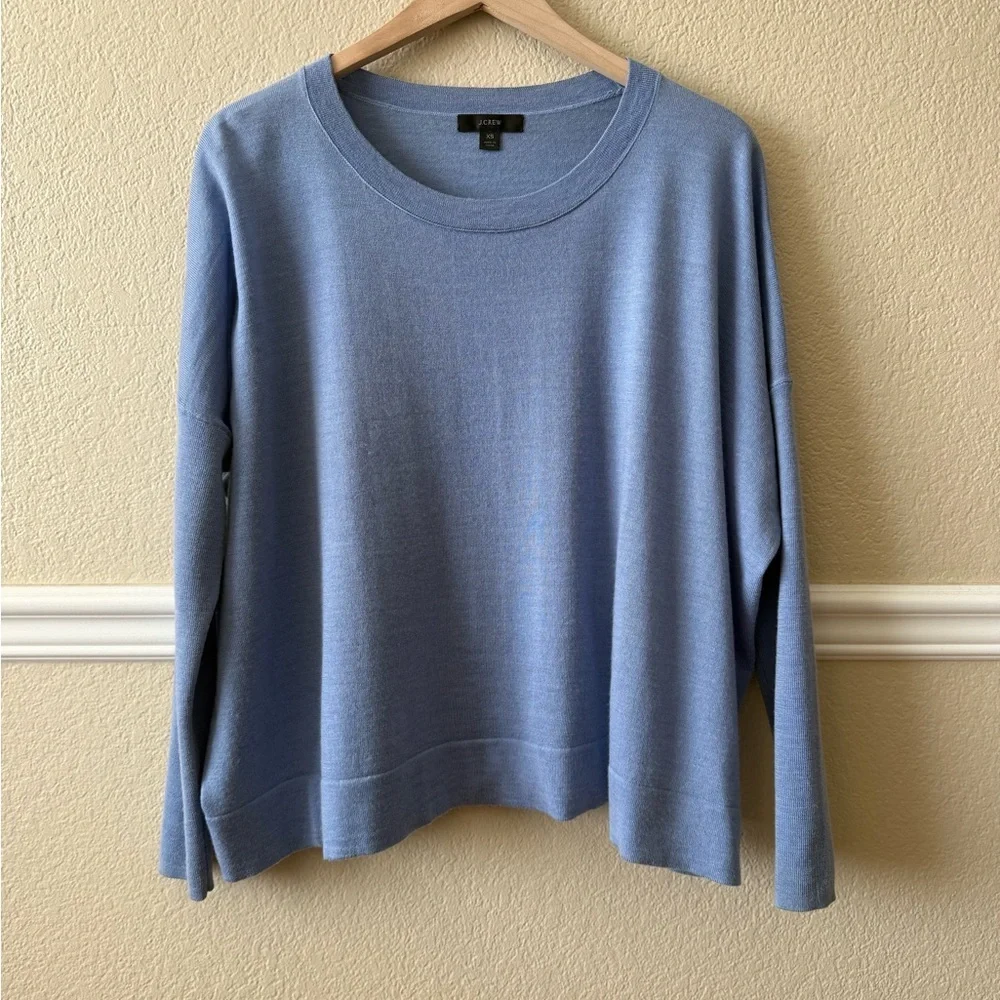 J. Crew 100% Merino Wool Relaxed Fit Crewneck Sweater XS Oversized Blue
